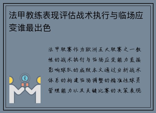法甲教练表现评估战术执行与临场应变谁最出色
